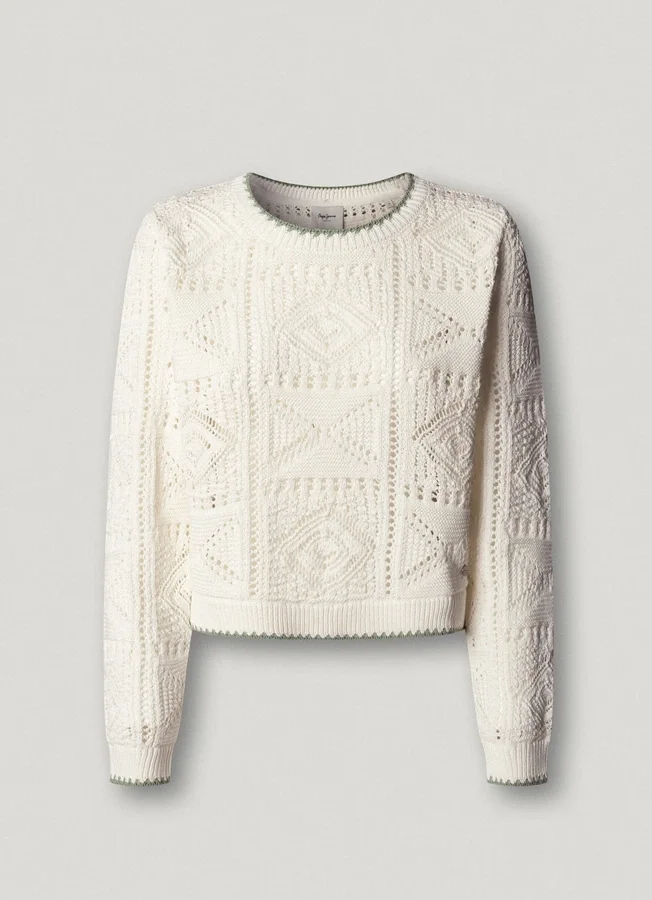 Pullover mit Rundhalsausschnitt und Ajourmuster Pullover mit Rundhalsausschnitt und Ajourmuster