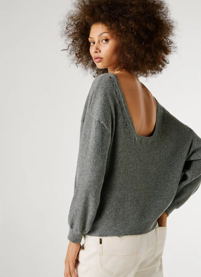 Pullover mit U-Ausschnitt und Rippmuster Pullover mit U-Ausschnitt und Rippmuster