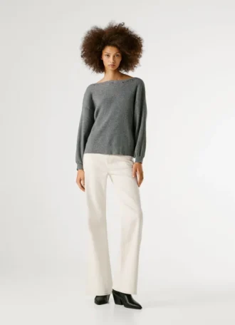 Pullover mit U-Ausschnitt und Rippmuster