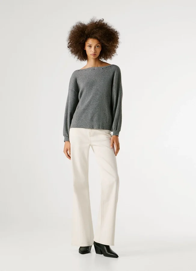 Pullover mit U-Ausschnitt und Rippmuster Pullover mit U-Ausschnitt und Rippmuster