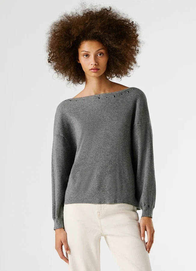 Pullover mit U-Ausschnitt und Rippmuster Pullover mit U-Ausschnitt und Rippmuster