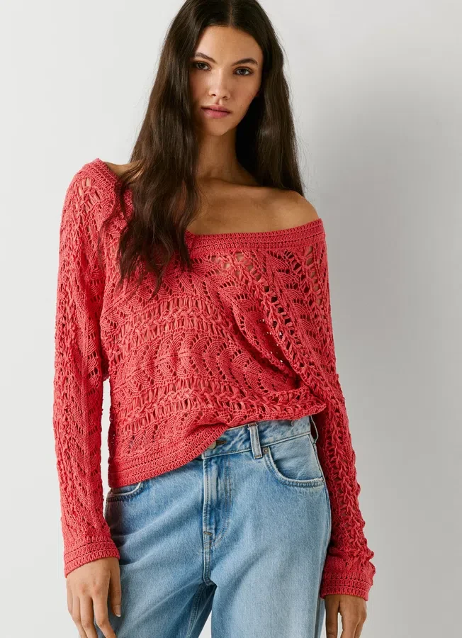 Pullover mit V-Ausschnitt und Ajourmuster Pullover mit V-Ausschnitt und Ajourmuster