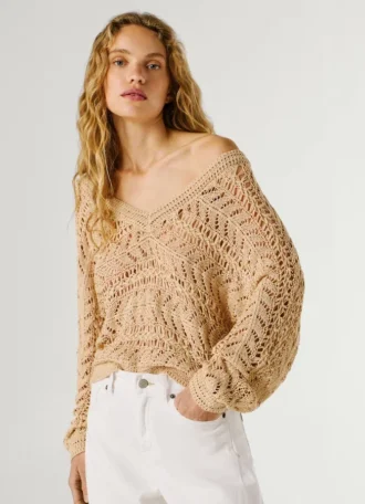 Pullover mit V-Ausschnitt und Ajourmuster