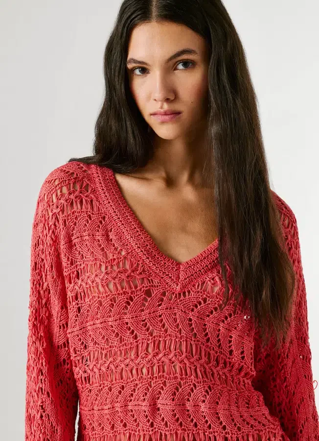 Pullover mit V-Ausschnitt und Ajourmuster Pullover mit V-Ausschnitt und Ajourmuster