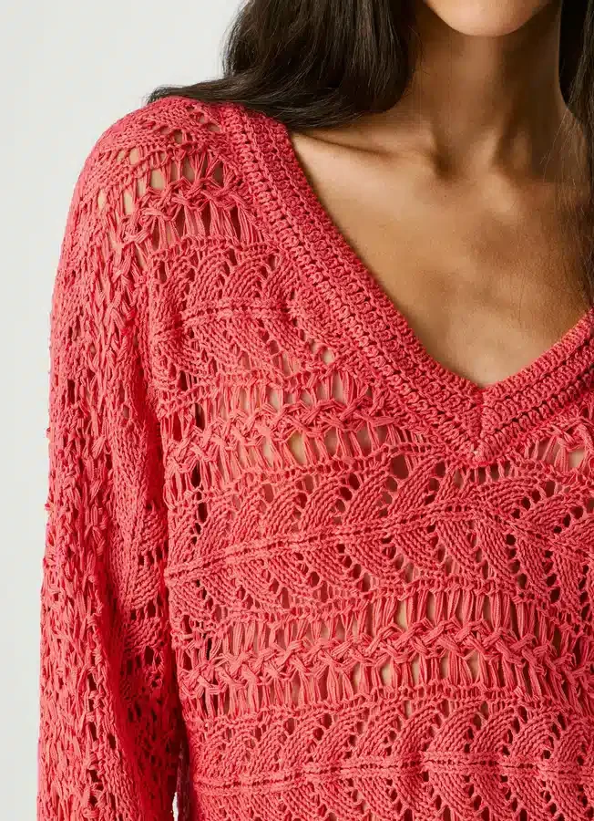 Pullover mit V-Ausschnitt und Ajourmuster Pullover mit V-Ausschnitt und Ajourmuster