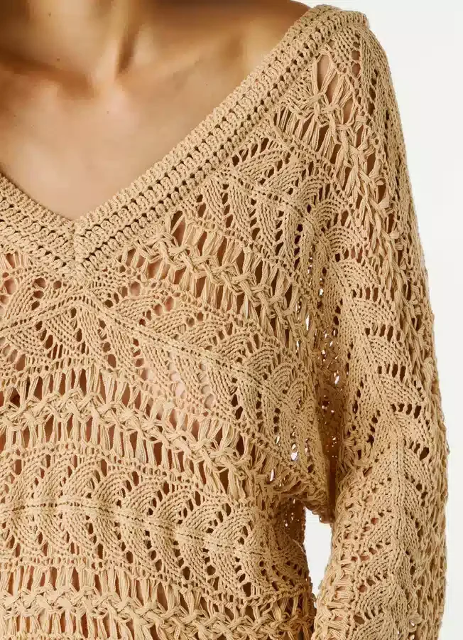 Pullover mit V-Ausschnitt und Ajourmuster Pullover mit V-Ausschnitt und Ajourmuster