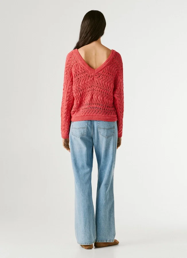 Pullover mit V-Ausschnitt und Ajourmuster Pullover mit V-Ausschnitt und Ajourmuster