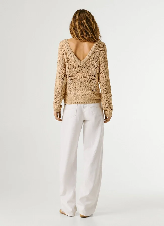 Pullover mit V-Ausschnitt und Ajourmuster Pullover mit V-Ausschnitt und Ajourmuster
