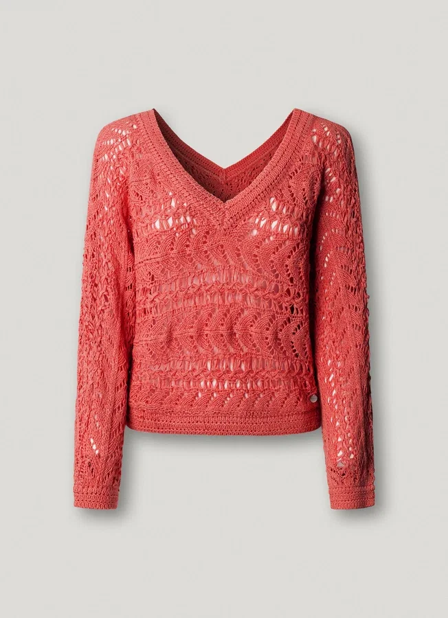 Pullover mit V-Ausschnitt und Ajourmuster Pullover mit V-Ausschnitt und Ajourmuster