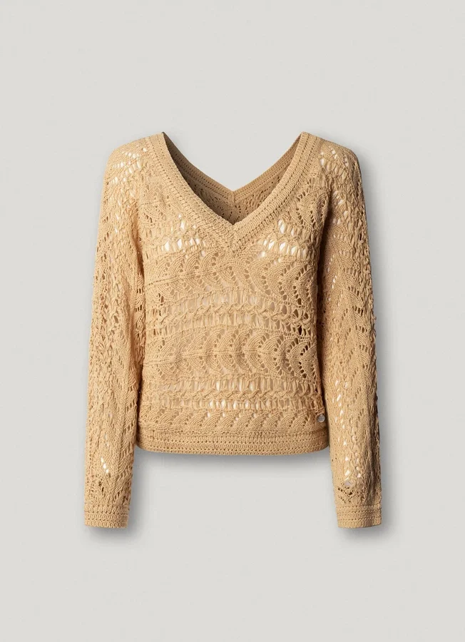 Pullover mit V-Ausschnitt und Ajourmuster Pullover mit V-Ausschnitt und Ajourmuster