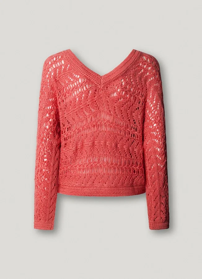 Pullover mit V-Ausschnitt und Ajourmuster Pullover mit V-Ausschnitt und Ajourmuster