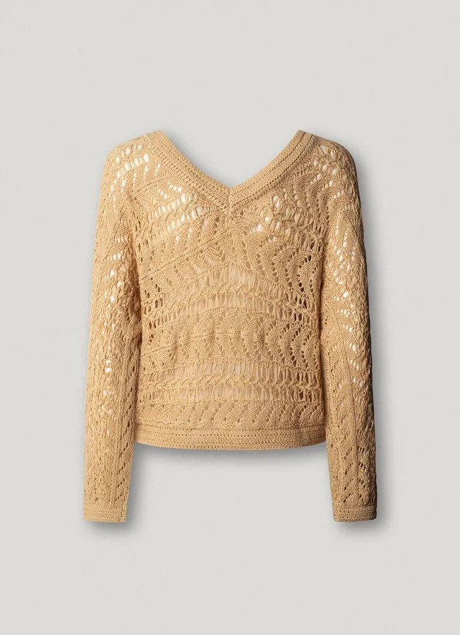 Pullover mit V-Ausschnitt und Ajourmuster Pullover mit V-Ausschnitt und Ajourmuster