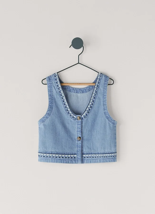 Ärmelloses Denim-Top Ärmelloses Denim-Top