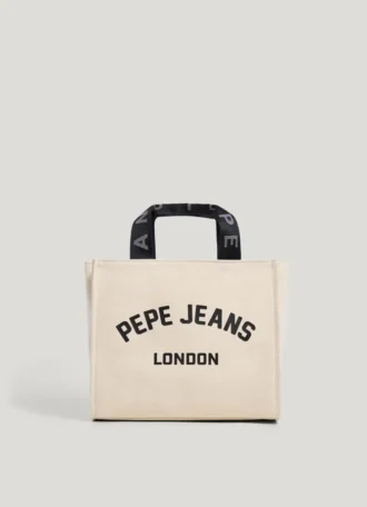 Schultertasche aus Baumwoll-Canvas mit aufgedrucktem Logo