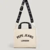 Schultertasche aus Baumwoll-Canvas mit aufgedrucktem Logo