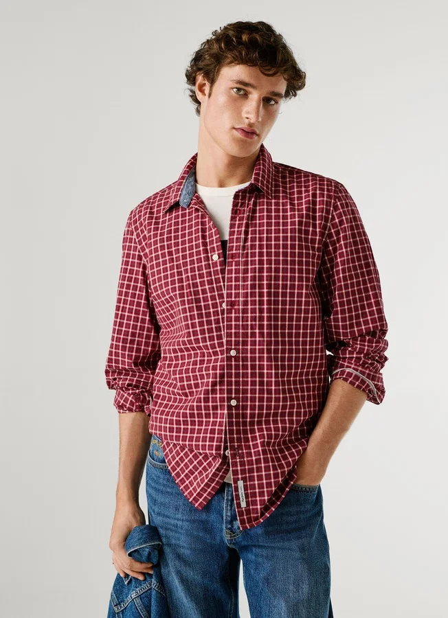 Slim-Fit-Hemd aus kariertem Popeline Slim-Fit-Hemd aus kariertem Popeline