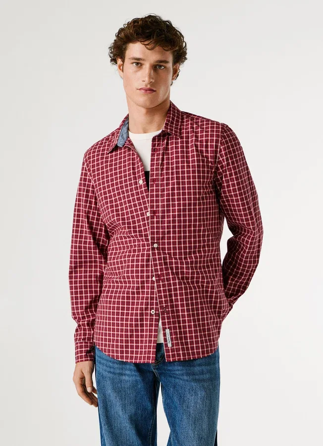 Slim-Fit-Hemd aus kariertem Popeline Slim-Fit-Hemd aus kariertem Popeline