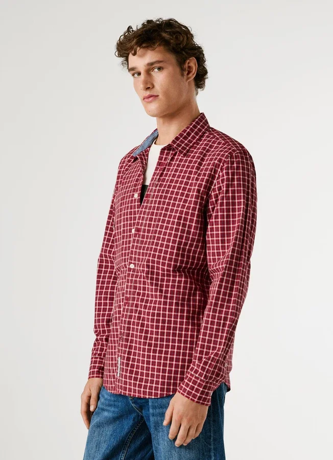 Slim-Fit-Hemd aus kariertem Popeline Slim-Fit-Hemd aus kariertem Popeline