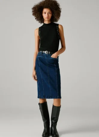 Slim-Fit-Jeansrock in Midi-Länge
