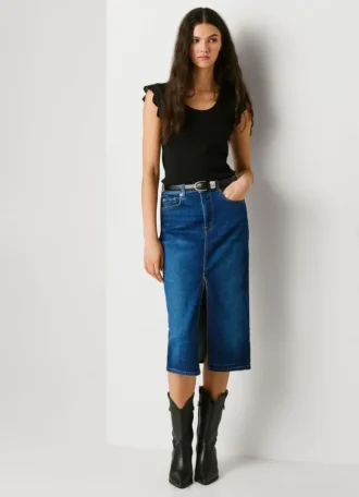 Slim-Fit-Jeansrock in Midi-Länge
