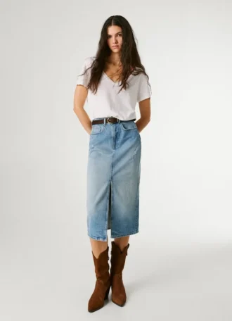 Slim-Fit-Jeansrock in Midi-Länge