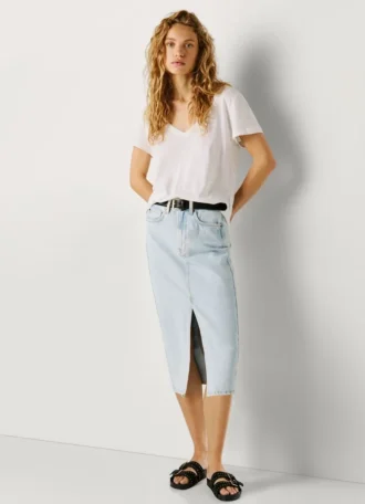 Slim-Fit-Jeansrock in Midi-Länge