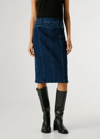 Slim-Fit-Jeansrock in Midi-Länge