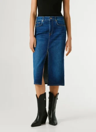 Slim-Fit-Jeansrock in Midi-Länge