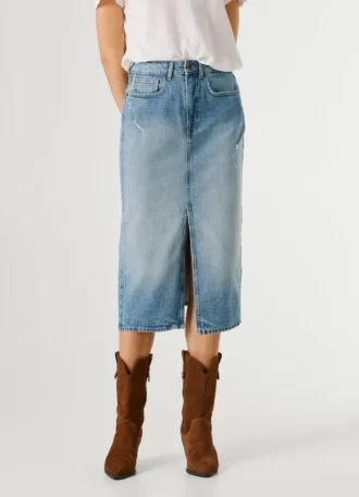 Slim-Fit-Jeansrock in Midi-Länge