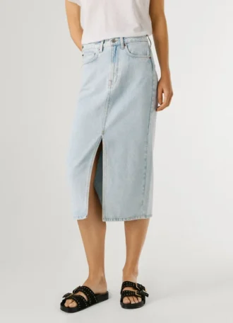 Slim-Fit-Jeansrock in Midi-Länge