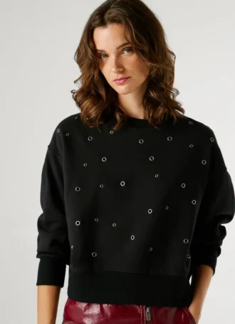 Sweatshirt mit Rundhalsausschnitt und Nieten