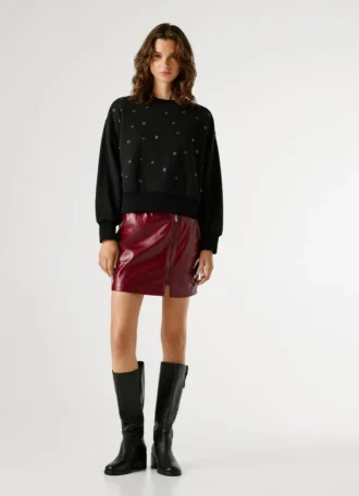 Sweatshirt mit Rundhalsausschnitt und Nieten