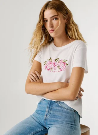 T-Shirt mit aufgedrucktem Blumenlogo