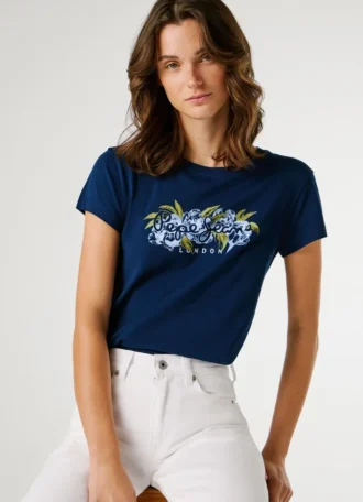 T-Shirt mit aufgedrucktem Blumenlogo