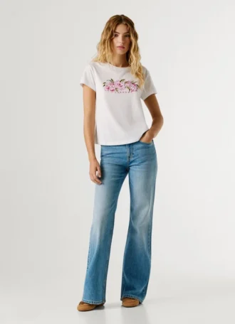 T-Shirt mit aufgedrucktem Blumenlogo