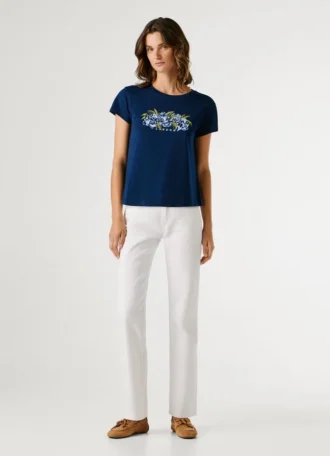 T-Shirt mit aufgedrucktem Blumenlogo