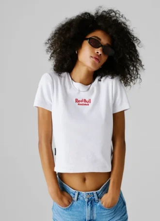 T-Shirt mit gesticktem Logo und Rippbündchen