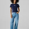 T-Shirt mit gesticktem Logo und Rippbündchen T-Shirt mit gesticktem Logo und Rippbündchen