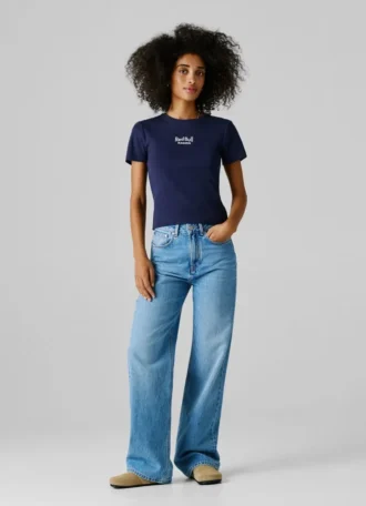 T-Shirt mit gesticktem Logo und Rippbündchen