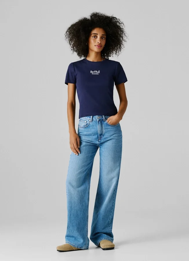 T-Shirt mit gesticktem Logo und Rippbündchen T-Shirt mit gesticktem Logo und Rippbündchen