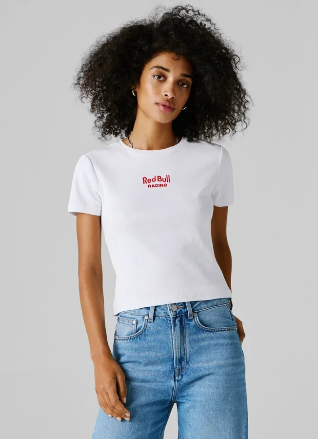 T-Shirt mit gesticktem Logo und Rippbündchen T-Shirt mit gesticktem Logo und Rippbündchen