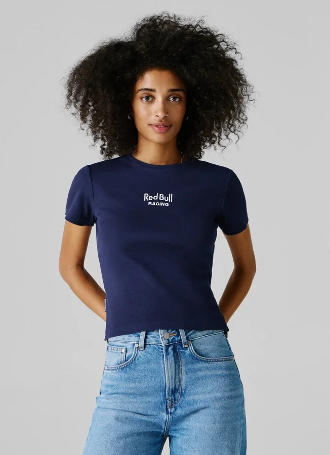 T-Shirt mit gesticktem Logo und Rippbündchen T-Shirt mit gesticktem Logo und Rippbündchen