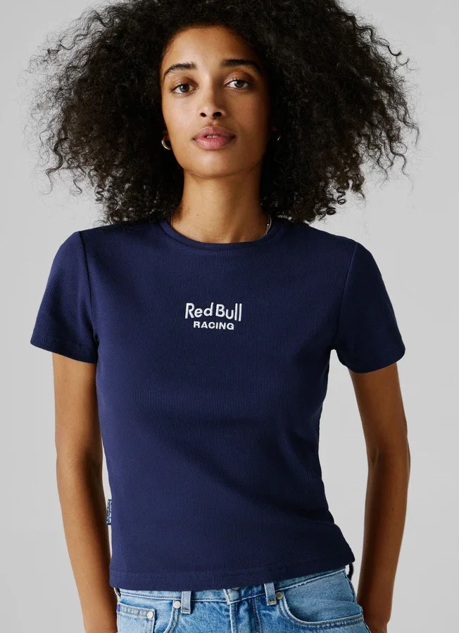 T-Shirt mit gesticktem Logo und Rippbündchen T-Shirt mit gesticktem Logo und Rippbündchen