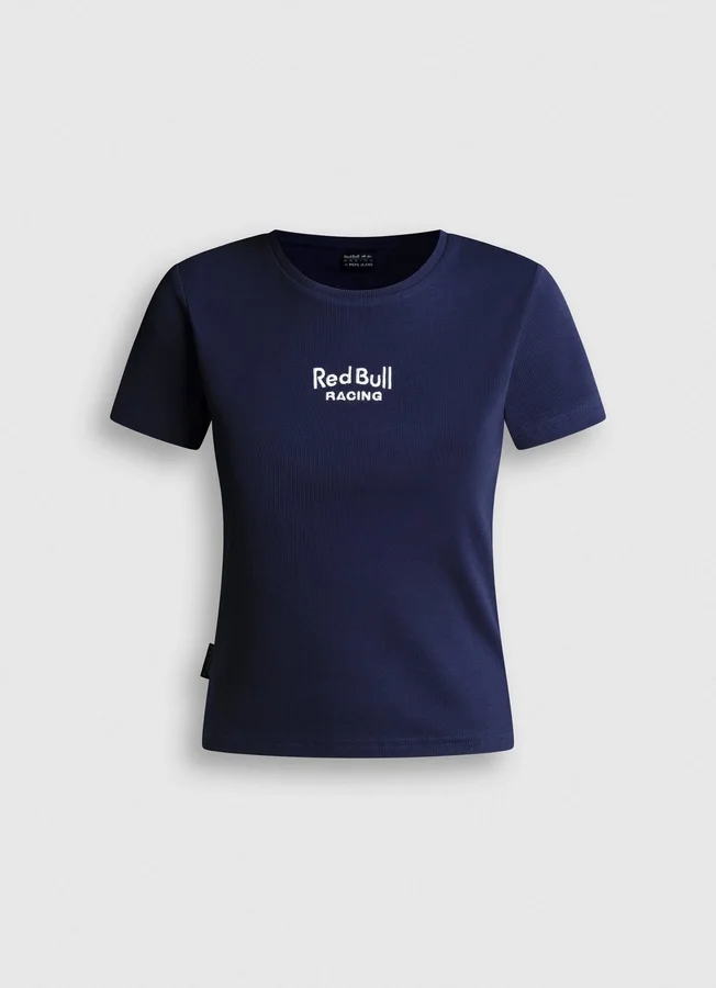 T-Shirt mit gesticktem Logo und Rippbündchen T-Shirt mit gesticktem Logo und Rippbündchen