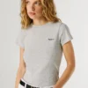 T-Shirt mit gesticktem Logo und Rippstrick