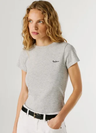 T-Shirt mit gesticktem Logo und Rippstrick