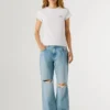 T-Shirt mit gesticktem Logo und Rippstrick T-Shirt mit gesticktem Logo und Rippstrick
