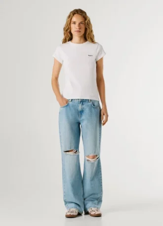 T-Shirt mit gesticktem Logo und Rippstrick