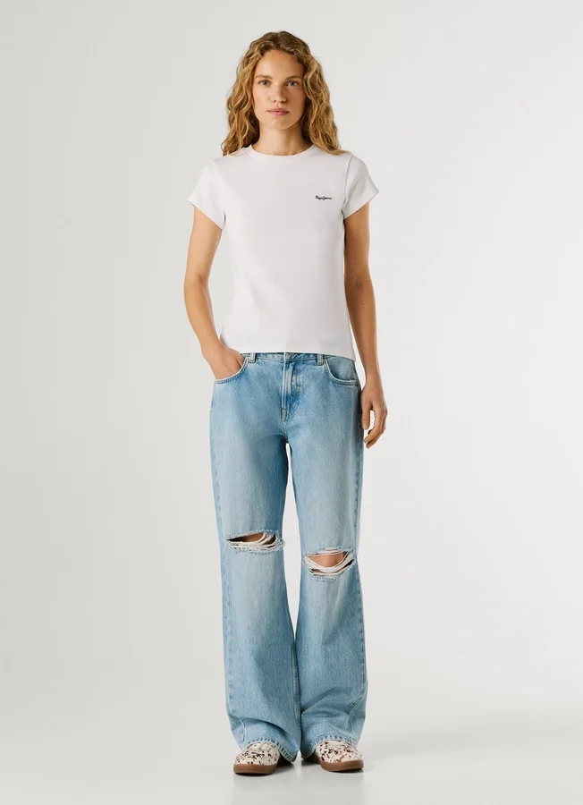 T-Shirt mit gesticktem Logo und Rippstrick T-Shirt mit gesticktem Logo und Rippstrick