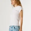 T-Shirt mit gesticktem Logo und Rippstrick T-Shirt mit gesticktem Logo und Rippstrick